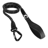 PetBonus Rope Dog Leash, 5 FT Heavy Duty Pet Nylon Leash with Auto Locking Aviation Aluminum Carabiner, Comfortable Padded Handle, Reflective Walking Training Lead for Medium Large Breeds Black