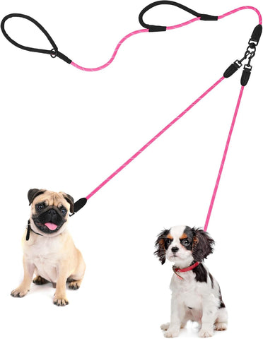 PetBonus Rope Double Dog Leash, No Tangle Dual Leash, Reflective Walking Training Lead with Two Comfortable Padded Handles, Lead Coupler for Small Medium Dogs (11-55 lbs)