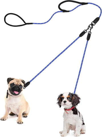 PetBonus Rope Double Dog Leash, No Tangle Dual Leash, Reflective Walking Training Lead with Two Comfortable Padded Handles, Lead Coupler for Small Medium Dogs (11-55 lbs)