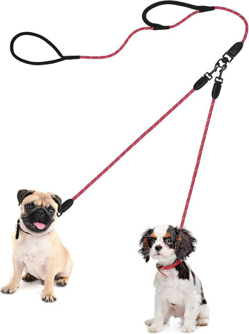 PetBonus Rope Double Dog Leash, No Tangle Dual Leash, Reflective Walking Training Lead with Two Comfortable Padded Handles, Lead Coupler for Small Medium Dogs (11-55 lbs)