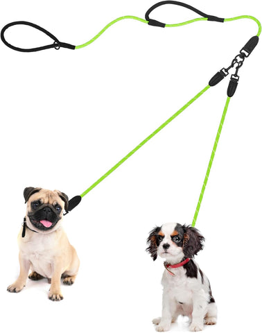 PetBonus Rope Double Dog Leash, No Tangle Dual Leash, Reflective Walking Training Lead with Two Comfortable Padded Handles, Lead Coupler for Small Medium Dogs (11-55 lbs)