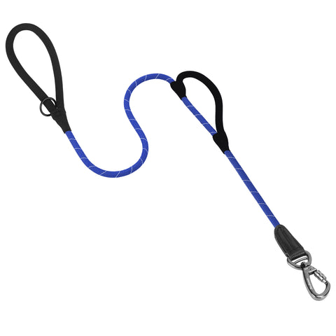 PetBonus Double Handle Rope Dog Leash, 5FT Heavy Duty Training Lead with Lockable Hook and 2 Comfortable Padded Handles, Reflective Walking Nylon Leash for Large Medium Dogs (55-200 lbs)