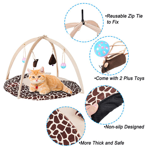 Cat Activity Center- Interactive Play Area Station for Cats, Kittens with Hanging Toys, Foldable Design for Exercise, Napping