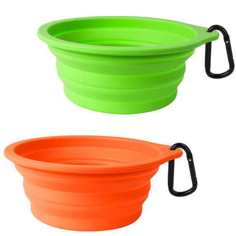 2-Pack Silicone Collapsible Dog Bowls, BPA Free, Dishwasher Safe, Portable& Foldable Travel Bowls with 2 Convenient Carabiners