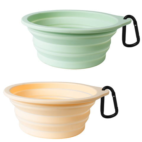 2-Pack Silicone Collapsible Dog Bowls, BPA Free, Dishwasher Safe, Portable& Foldable Travel Bowls with 2 Convenient Carabiners