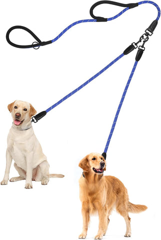 PetBonus Rope Double Dog Leash, No Tangle Dual Leash, Reflective Walking Training Lead with Two Comfortable Padded Handles, Lead Coupler for Medium Large Dogs(55-200 lbs)