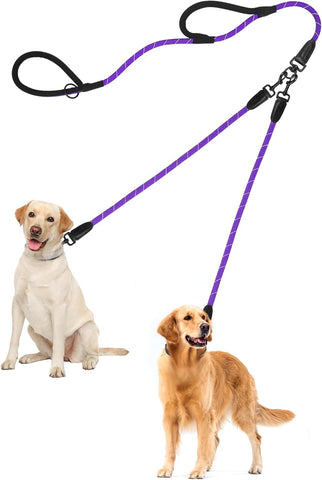 PetBonus Rope Double Dog Leash, No Tangle Dual Leash, Reflective Walking Training Lead with Two Comfortable Padded Handles, Lead Coupler for Medium Large Dogs(55-200 lbs)