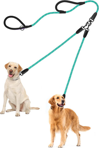 PetBonus Rope Double Dog Leash, No Tangle Dual Leash, Reflective Walking Training Lead with Two Comfortable Padded Handles, Lead Coupler for Medium Large Dogs(55-200 lbs)