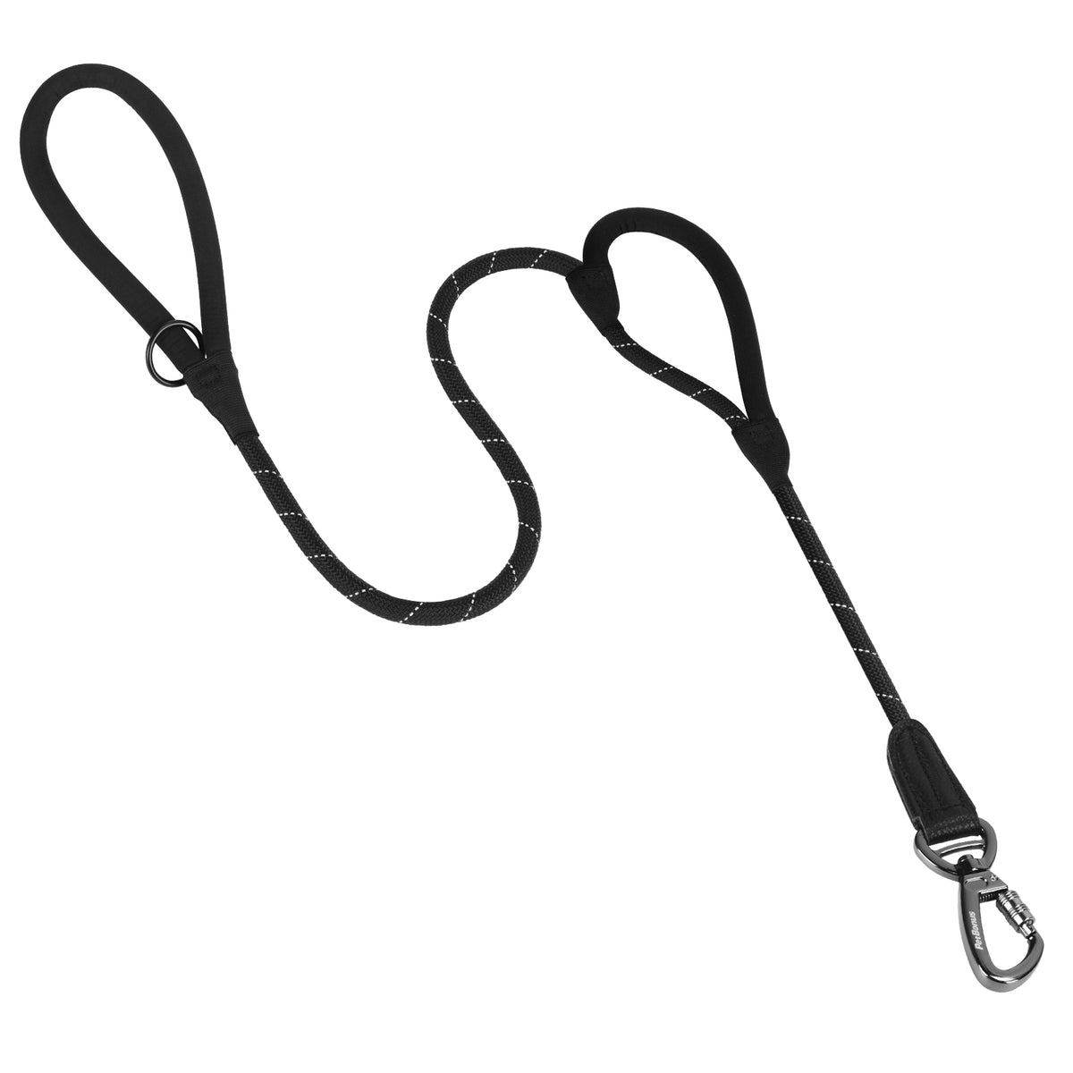 PetBonus Double Handle Rope Dog Leash, 5FT Heavy Duty Training Lead with Lockable Hook and 2 Comfortable Padded Handles, Reflective Walking Nylon Leash for Large Medium Dogs (55-200 lbs)