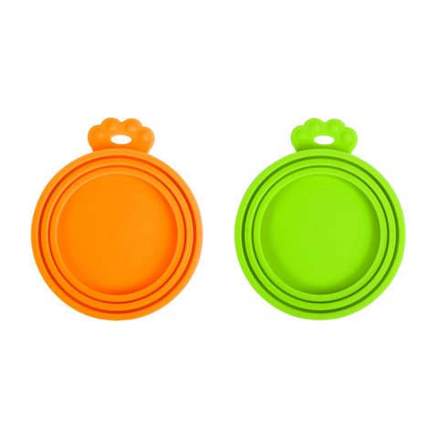 Silicone Pet Can Lids, Dog Cat Food Can Cover, Universal Size Can Tops, 1 fit 3 Standard Size Food Cans, BPA Free Dishwasher Safe 2 Pack Orange + Green Feeding & Watering Supplies