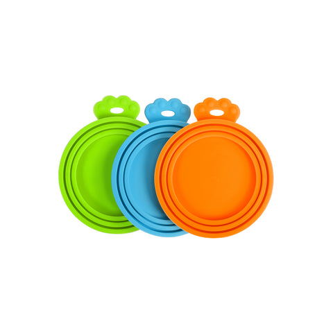 Silicone Pet Can Lids, Dog Cat Food Can Cover, Universal Size Can Tops, 1 fit 3 Standard Size Food Cans, BPA Free Dishwasher Safe 3 Pack Orange + Green + Blue Feeding & Watering Supplies