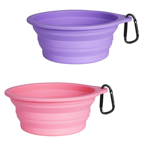 2-Pack Silicone Collapsible Dog Bowls, BPA Free, Dishwasher Safe, Portable& Foldable Travel Bowls with 2 Convenient Carabiners