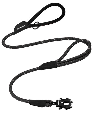 PetBonus Two Handles Dog Leash, 5FT Heavy Duty Pet Rope Leash with Quick Release Metal Clip, Comfortable Durable Traffic Handle, Reflective Training Lead for Medium Large Dogs Black Dog Leashes