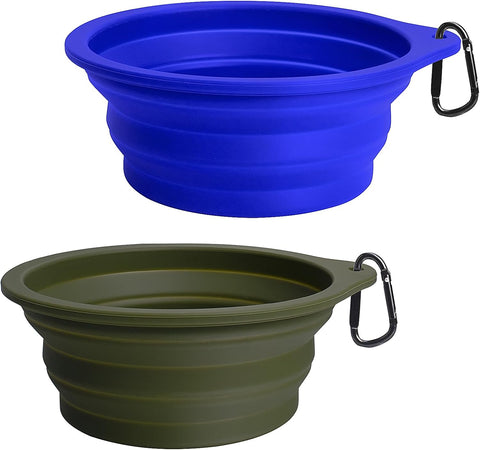 2-Pack Silicone Collapsible Dog Bowls, BPA Free, Dishwasher Safe, Portable& Foldable Travel Bowls with 2 Convenient Carabiners