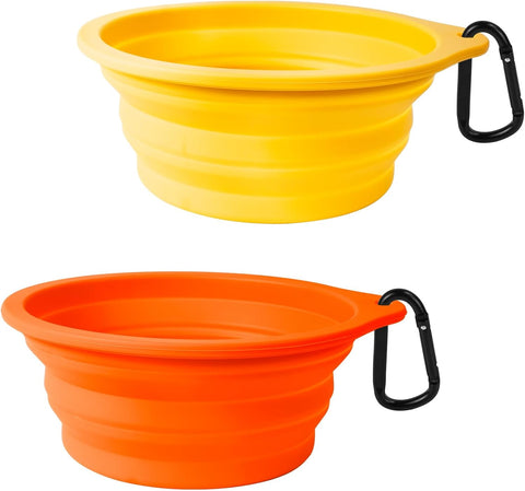 2-Pack Silicone Collapsible Dog Bowls, BPA Free, Dishwasher Safe, Portable& Foldable Travel Bowls with 2 Convenient Carabiners