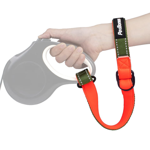 Safety Wrist Strap for Retractable Dog Leash, Reflective Design and Adjustable Soft Padded Handle, Extra Layer Security for Pet Stroller 1 pack Khaki Green Safety Wrist Strap