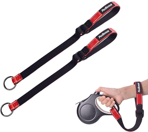 Safety Wrist Strap for Retractable Dog Leash, Reflective Design and Adjustable Soft Padded Handle, Extra Layer Security for Pet Stroller 2 pack Red+Red Safety Wrist Strap