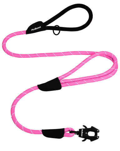 PetBonus Two Handles Dog Leash, 5FT Heavy Duty Pet Rope Leash with Quick Release Metal Clip, Comfortable Durable Traffic Handle, Reflective Training Lead for Medium Large Dogs