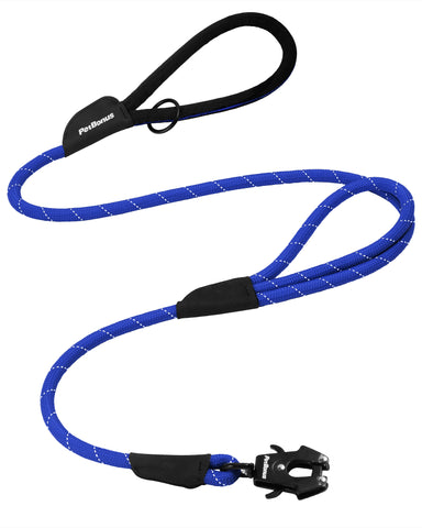 PetBonus Two Handles Dog Leash, 5FT Heavy Duty Pet Rope Leash with Quick Release Metal Clip, Comfortable Durable Traffic Handle, Reflective Training Lead for Medium Large Dogs Blue Dog Leashes