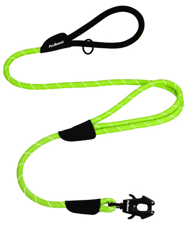 PetBonus Two Handles Dog Leash, 5FT Heavy Duty Pet Rope Leash with Quick Release Metal Clip, Comfortable Durable Traffic Handle, Reflective Training Lead for Medium Large Dogs Green Dog Leashes