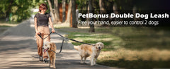 PetBonus Double Dog Leash, No Tangle Dual Dog Leash, Reflective Walking Training Leash, 4 Comfortable Padded Handles for 2 Dogs with Collapsible Bowl and Waste Bags