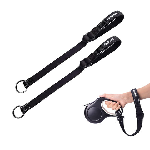 Safety Wrist Strap for Retractable Dog Leash, Reflective Design and Adjustable Soft Padded Handle, Extra Layer Security for Pet Stroller 2 pack Black+Black Safety Wrist Strap