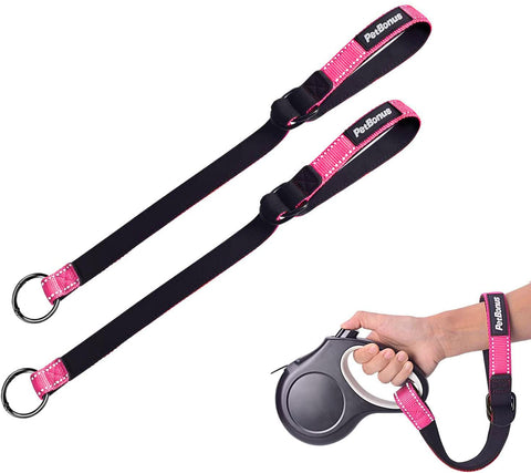 Safety Wrist Strap for Retractable Dog Leash, Reflective Design and Adjustable Soft Padded Handle, Extra Layer Security for Pet Stroller 2 pack Pink+Pink Safety Wrist Strap