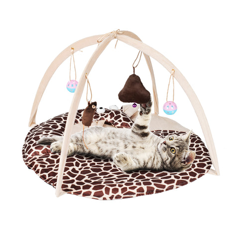 Cat Activity Center- Interactive Play Area Station for Cats, Kittens with Hanging Toys, Foldable Design for Exercise, Napping