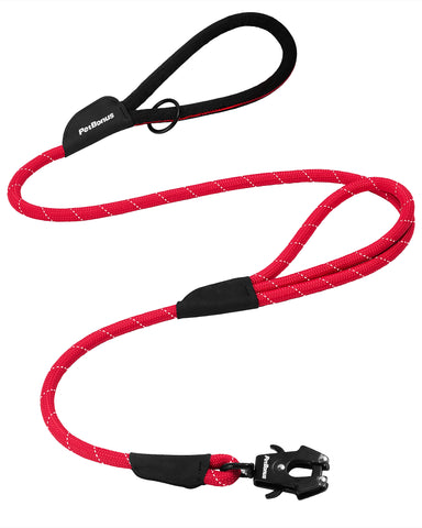 PetBonus Two Handles Dog Leash, 5FT Heavy Duty Pet Rope Leash with Quick Release Metal Clip, Comfortable Durable Traffic Handle, Reflective Training Lead for Medium Large Dogs Red Dog Leashes