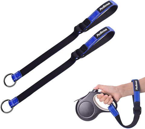 Safety Wrist Strap for Retractable Dog Leash, Reflective Design and Adjustable Soft Padded Handle, Extra Layer Security for Pet Stroller 2 pack Blue+Blue Safety Wrist Strap