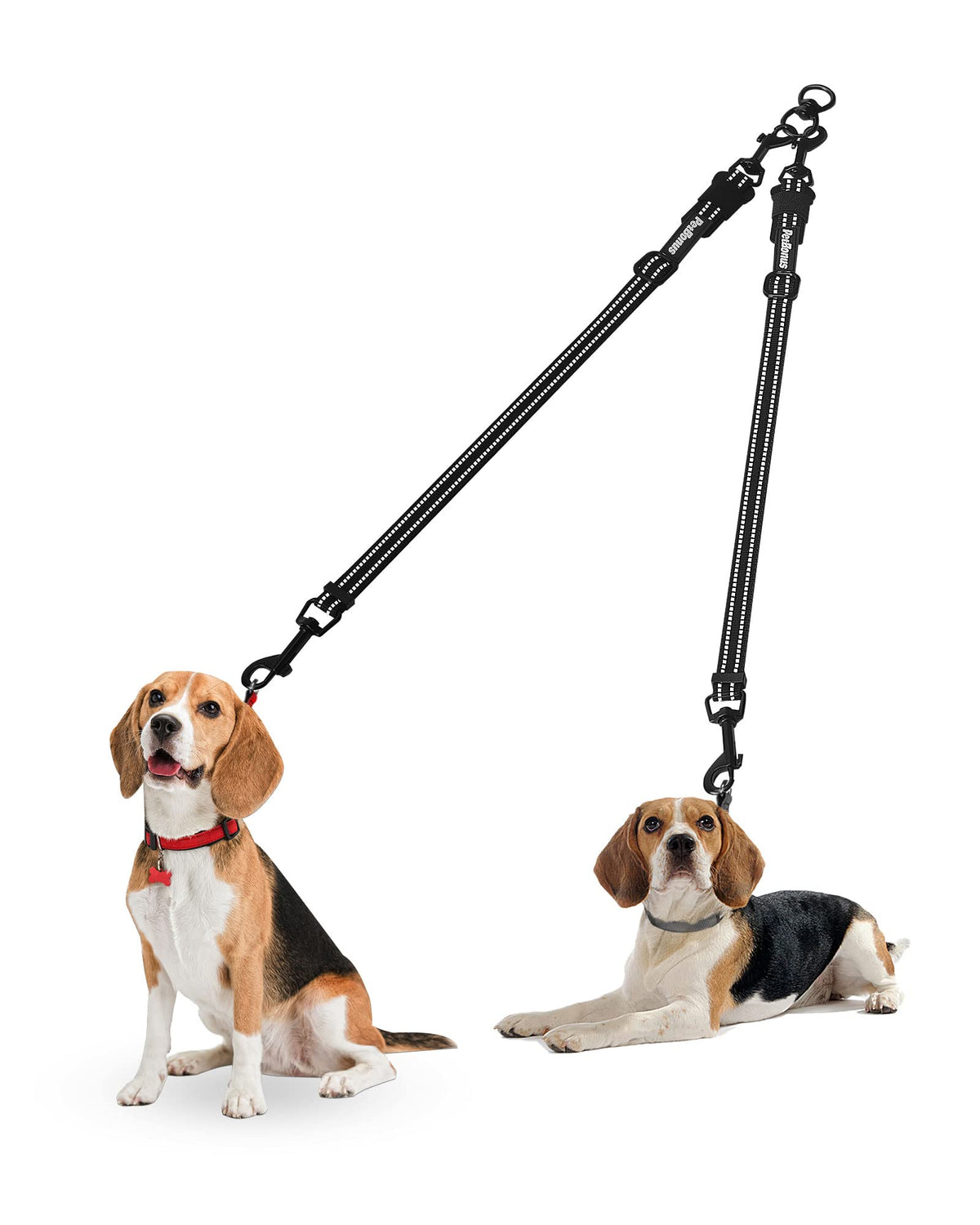 Double Dog Leash Coupler, No Tangle Reflective Detachable Leash Splitter for Walking, Length Adjustable Two Dog Training Leash Attachment for Dogs
