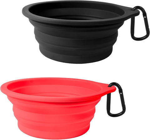 2-Pack Silicone Collapsible Dog Bowls, BPA Free, Dishwasher Safe, Portable& Foldable Travel Bowls with 2 Convenient Carabiners