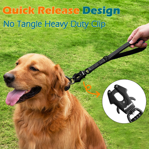 PetBonus Heavy Duty Short Dog Leash, Nylon Traffic Leash with Quick Release Clip, Comfortable Padded Handle, Reflective Training Lead for Medium Large Dogs Dog Leashes