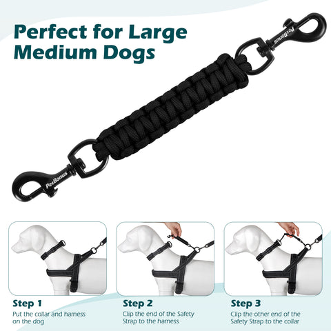 PetBonus Dog Collar Companion, Handmade Backup Safety Strap Clip for Dog Harness, Prong Collar, Pinch Collar, Double Ended Clasp Leash Connector