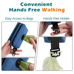 PetBonus Dog Poop Bag Holder, Portable Pet Waste Bag Dispenser, 2 Pouches for Treats and Walking Accessories, Fit All Leashes, Includes 1 Roll of Dog Poop Bags