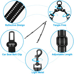 Double Dog Leash Coupler, No Tangle Reflective Detachable Leash Splitter for Walking, Length Adjustable Two Dog Training Leash Attachment for Dogs
