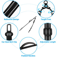 Double Dog Leash Coupler, No Tangle Reflective Detachable Leash Splitter for Walking, Length Adjustable Two Dog Training Leash Attachment for Dogs