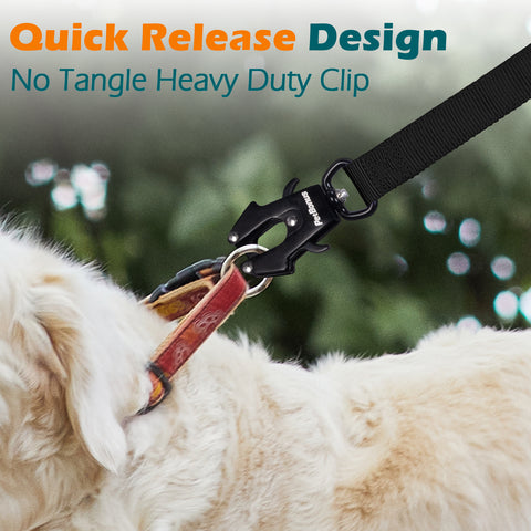 PetBonus Heavy Duty Tactical Dog Leash, 5 FT Bungee Shock Absorption Leash with 2 Padded Handles, Quick Release Metal Clip, Car Seatbelt, No Pull Training Lead for Large Medium Dogs Dog Leashes