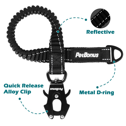 PetBonus Bungee Dog Leash Extension, 18" Shock Absorbing Lead Extender, Heavy Duty Medium Large Dog Leash Attachment, Reflective Nylon Lead Extender for Walking, Running, Biking