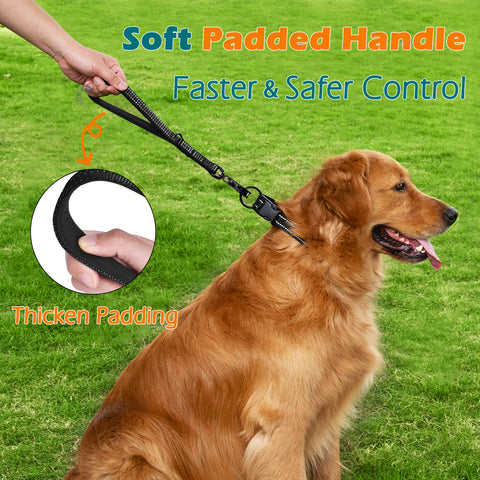PetBonus Heavy Duty Short Dog Leash, Nylon Traffic Leash with Quick Release Clip, Comfortable Padded Handle, Reflective Training Lead for Medium Large Dogs Dog Leashes