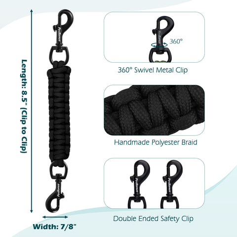 PetBonus Dog Collar Companion, Handmade Backup Safety Strap Clip for Dog Harness, Prong Collar, Pinch Collar, Double Ended Clasp Leash Connector