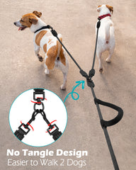 PetBonus Double Dog Leash, Two Dog Leash No Tangle, Reflective Dual leash attachment with Padded Handles, Walking Training Lead for All Breeds