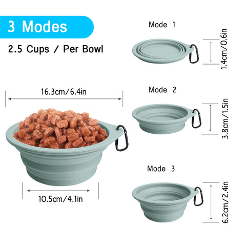 2-Pack Silicone Collapsible Dog Bowls, BPA Free, Dishwasher Safe, Portable& Foldable Travel Bowls with 2 Convenient Carabiners