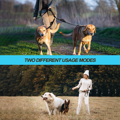 PetBonus Double Dog Leash, No Tangle Dual Dog Leash, Reflective Walking Training Leash, 4 Comfortable Padded Handles for 2 Dogs with Collapsible Bowl and Waste Bags Dog Leashes