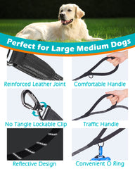 PetBonus Heavy Duty Rope Dog Leash, 5FT 6FT Strong Reflective Pet Training Lead with Swivel Lockable Hook and 2 Comfortable Padded Handles, Puppy Walking leash for Small Medium Large Breeds