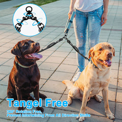 Double Dog Leash Coupler, No Tangle Reflective Detachable Leash Splitter for Walking, Length Adjustable Two Dog Training Leash Attachment for Dogs