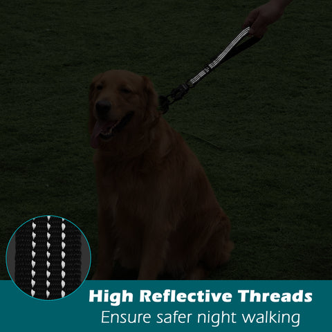 PetBonus Heavy Duty Short Dog Leash, Nylon Traffic Leash with Quick Release Clip, Comfortable Padded Handle, Reflective Training Lead for Medium Large Dogs Dog Leashes