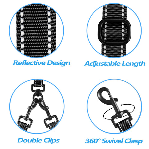 PetBonus Double Dog Leash, No Tangle Dual Dog Leash, Reflective Walking Training Leash, 4 Comfortable Padded Handles for 2 Dogs with Collapsible Bowl and Waste Bags Dog Leashes