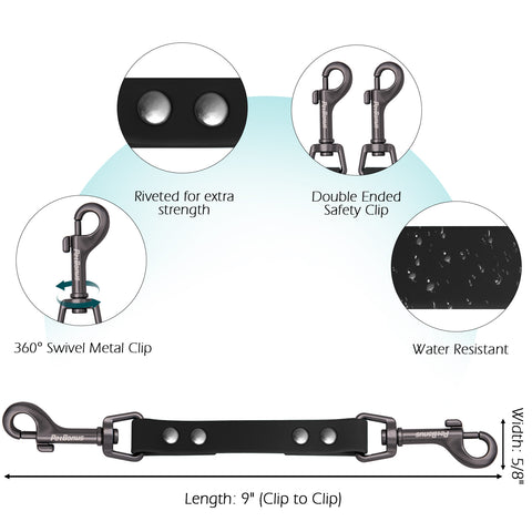 PetBonus Waterproof Dog Collar Safety Clip, Double Ended Leash Backup Clasp, Odor Proof, Escape Proof, Durable Leash Connector for Harness, Prong, Standard Collars, Training Walking, Black