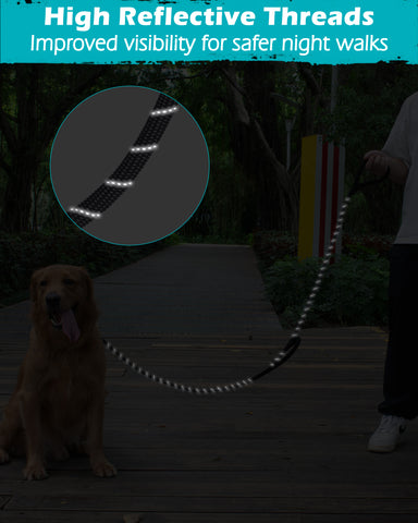 PetBonus Double Handle Rope Dog Leash, 5FT Heavy Duty Training Lead with Lockable Hook and 2 Comfortable Padded Handles, Reflective Walking Nylon Leash for Large Medium Dogs (55-200 lbs)